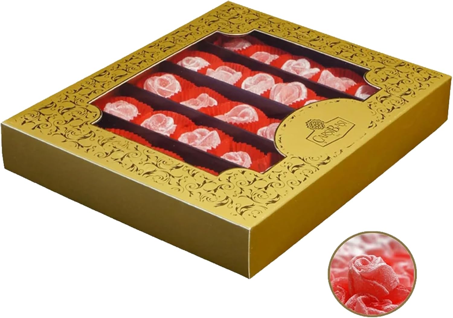 Çarşıbaşı Handmade Turkish Delight – Rose Flavor Lokum Loukoumi, 1.32 lb (600g), Gourmet Premium Turkish Candy, Luxury Traditional Confectionery since 1946