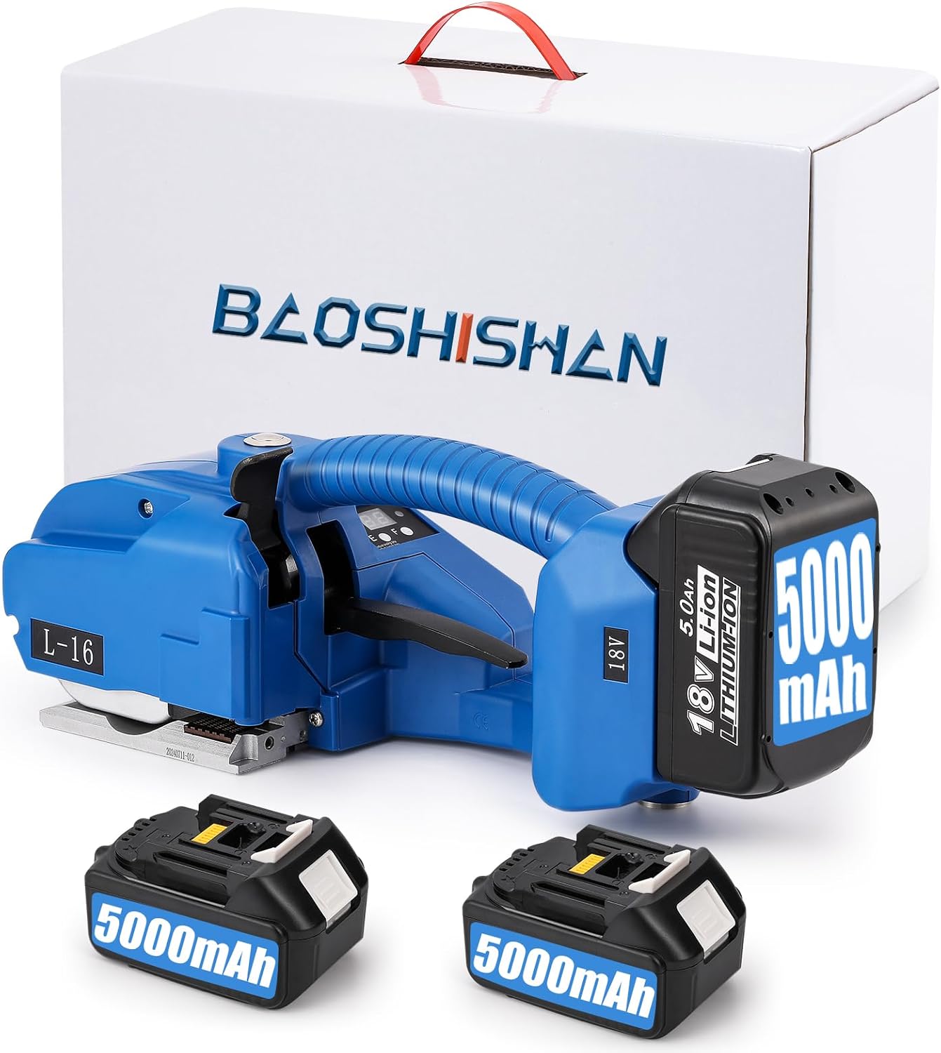 BAOSHISHAN 2x5000mah Electric Strapping Machine, 600-3200N Automatic Tensioning Strapping Tool for 1/2-5/8in PP PET Straps Packaging Tensioner Machine for Box Pallet