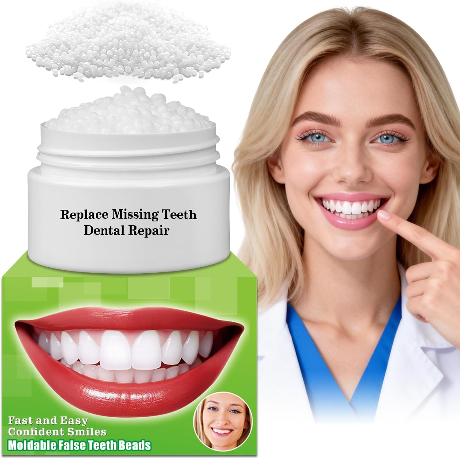 Moldable False Teeth Beads - Temporary Tooth Repair Kit | Fix Broken, Chipped Teeth, Cavity Temporary Fillings, Missing Tooth Gaps & Loose Dentures Within Minutes at Home KBN