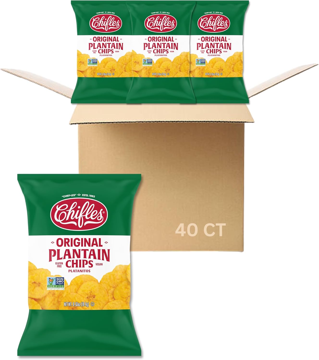 CHIFLES ORIGINAL PLANTAIN CHIPS, 0.65 Ounce (Pack of 40)