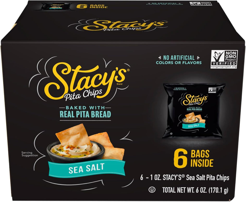 Stacy’s Pita Chips, Sea Salt, No Artificial Colors or Flavors, 1 Oz (Pack of 6)