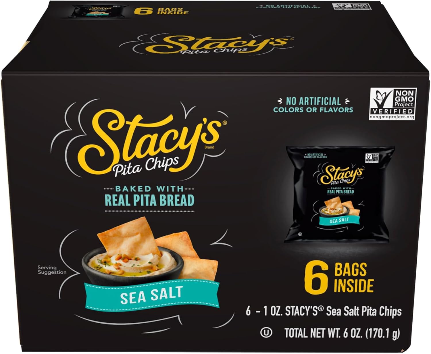 Stacy’s Pita Chips, Sea Salt, No Artificial Colors or Flavors, 1 Oz (Pack of 6)