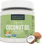 Viva Naturals Refined Coconut Oil, 16 fl oz – Expeller-Pressed, USDA Organic, Neutral Flavor & Aroma, Ideal for Cooking, Baking, Hair & Skin Moisturizer