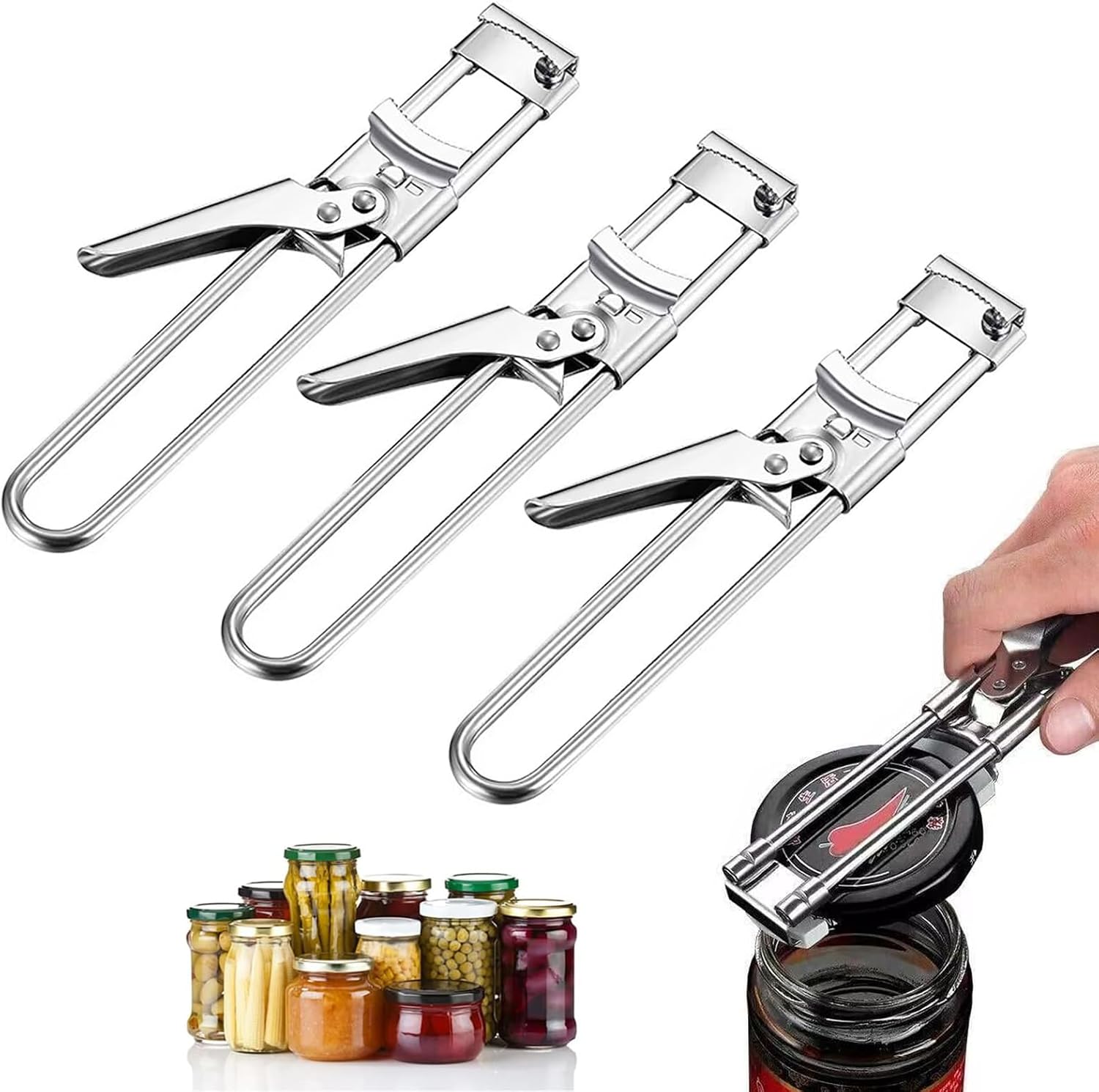2026 New Adjustable Stainless Steel Jar Opener, Extended 9 inch Jar Opener for Weak Hands, Multifunctional Lid Gripper Bottle Opener with Handle, Easy Open Kitchen Tool for Seniors and Kids (3 Pcs)