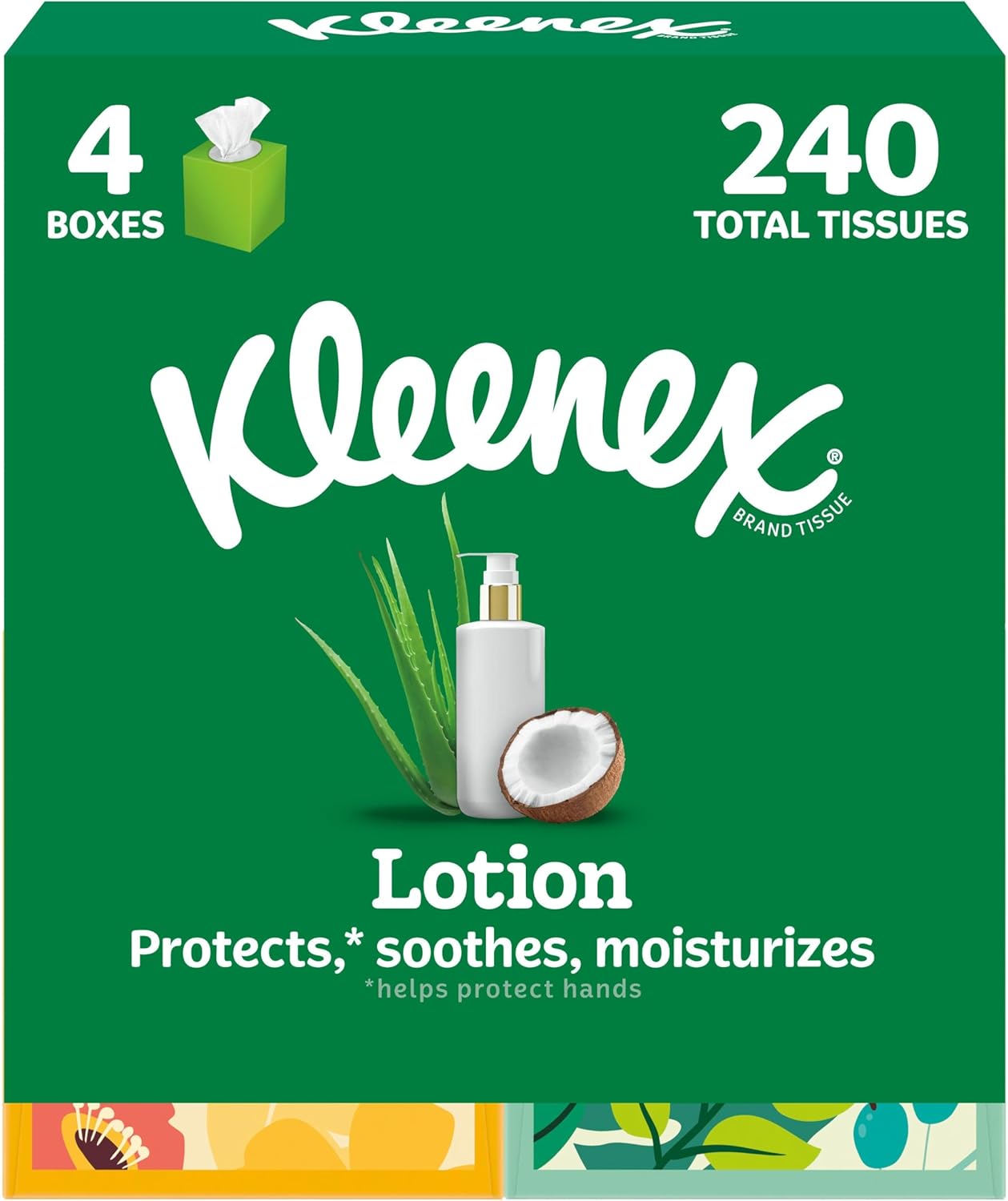 Kleenex Lotion Facial Tissues with Coconut Oil, 4 Cube Boxes, 60 Tissues Per Box, 3-Ply