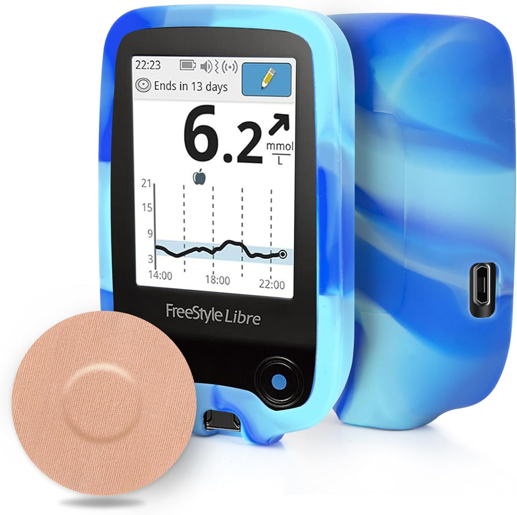 YOUSHARES Silicone Case for Libre 2 Reader with 20 Packs Beige Libre 2 Sensor Patches Waterproof, Anti-Drop Scratches Protective Case for Adhesive Patches Sensor (Blue & White)
