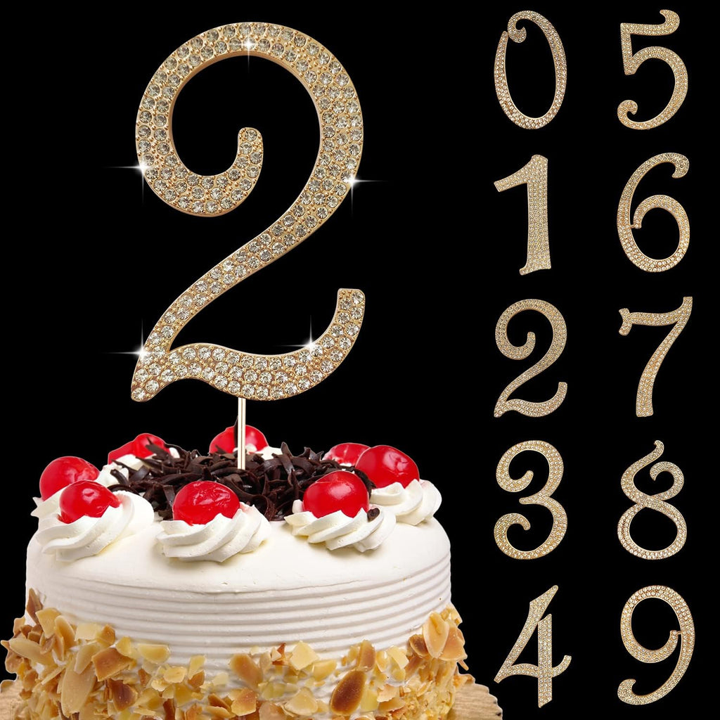 Large Number 2 Cake Topper Gold Rhinestone Number Cake Toppers 2nd Birthday Cake Topper, Anniversary Cake Toppers, 16 18 21 30 40 50 60 70 80 90 Birthday Anniversary Cake Decorations (2, Glod)