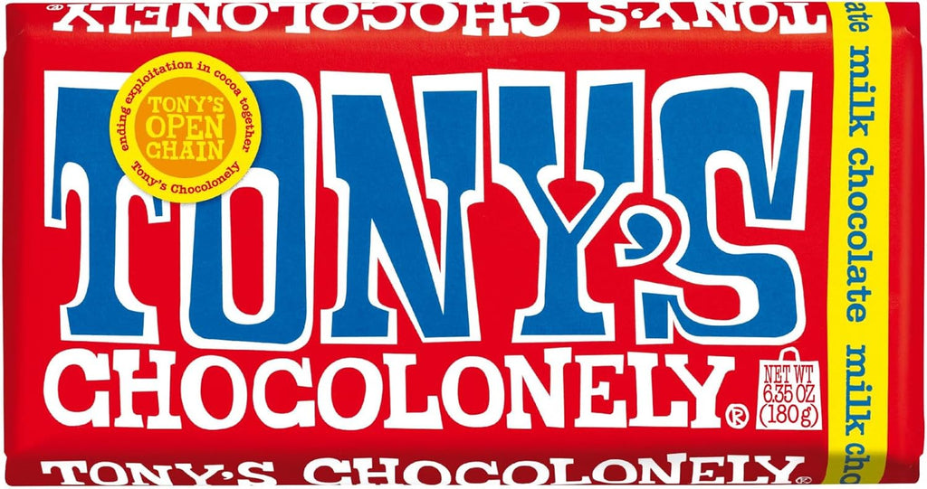 Tony’s Chocolonely Belgian Milk Chocolate Candy Bar, Pure Chocolate Bar for Snacks, Party Favors, Gifts, or Gift Basket, 32% Cacao, Made From Quality Fairtrade Cocoa, 6.35 Oz