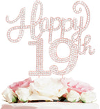 LASKYER Happy 19th Birthday Decorations,19th Birthday Rose Gold Rhinestone Cake Topper - Cheers to Nineteen Years Old Bday Party Metal Sparkly Cake Centerpieces Sign.