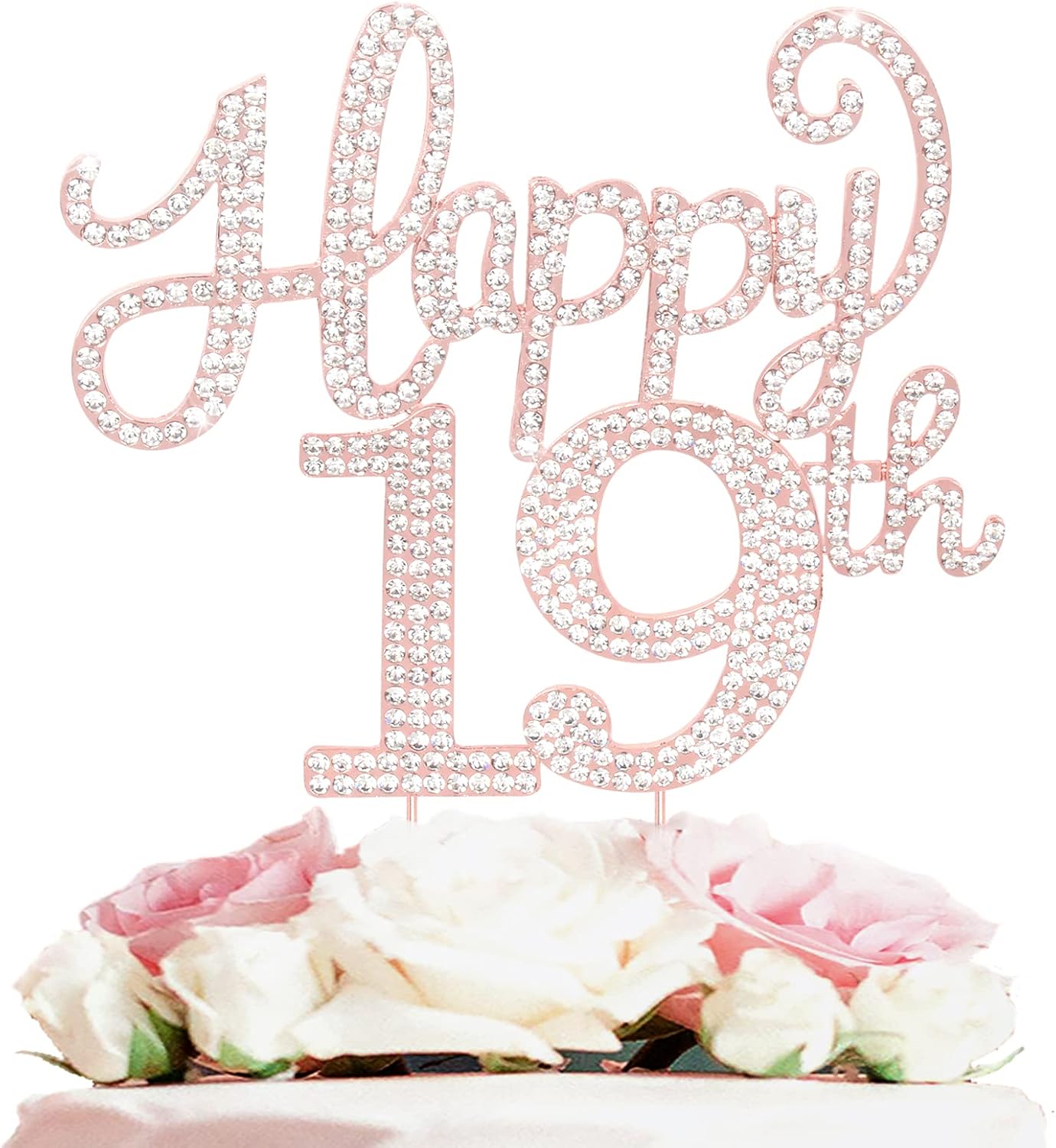 LASKYER Happy 19th Birthday Decorations,19th Birthday Rose Gold Rhinestone Cake Topper - Cheers to Nineteen Years Old Bday Party Metal Sparkly Cake Centerpieces Sign.