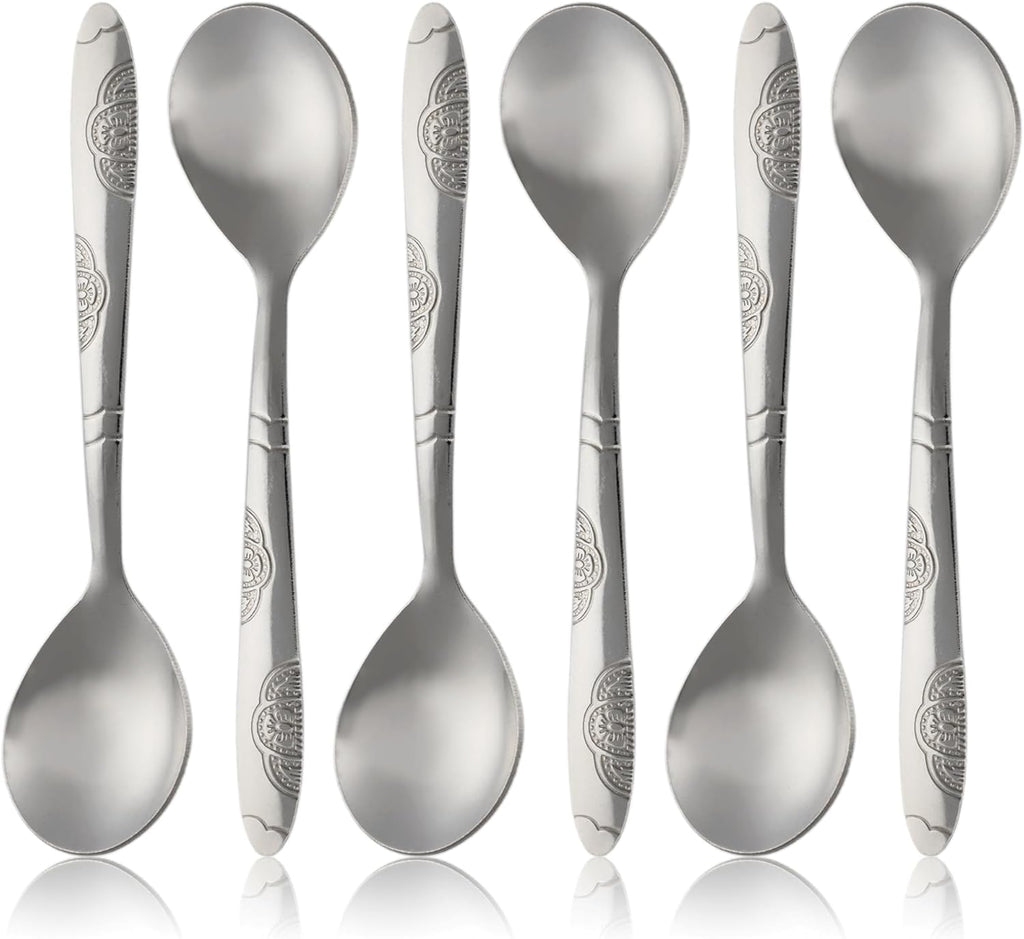 Metal Mini Salt Sugar Spoons 6 Pack | 5.3-Inches | for Home Espresso Kitchen Spices Seasonings Medicine Powder | Small | Silver