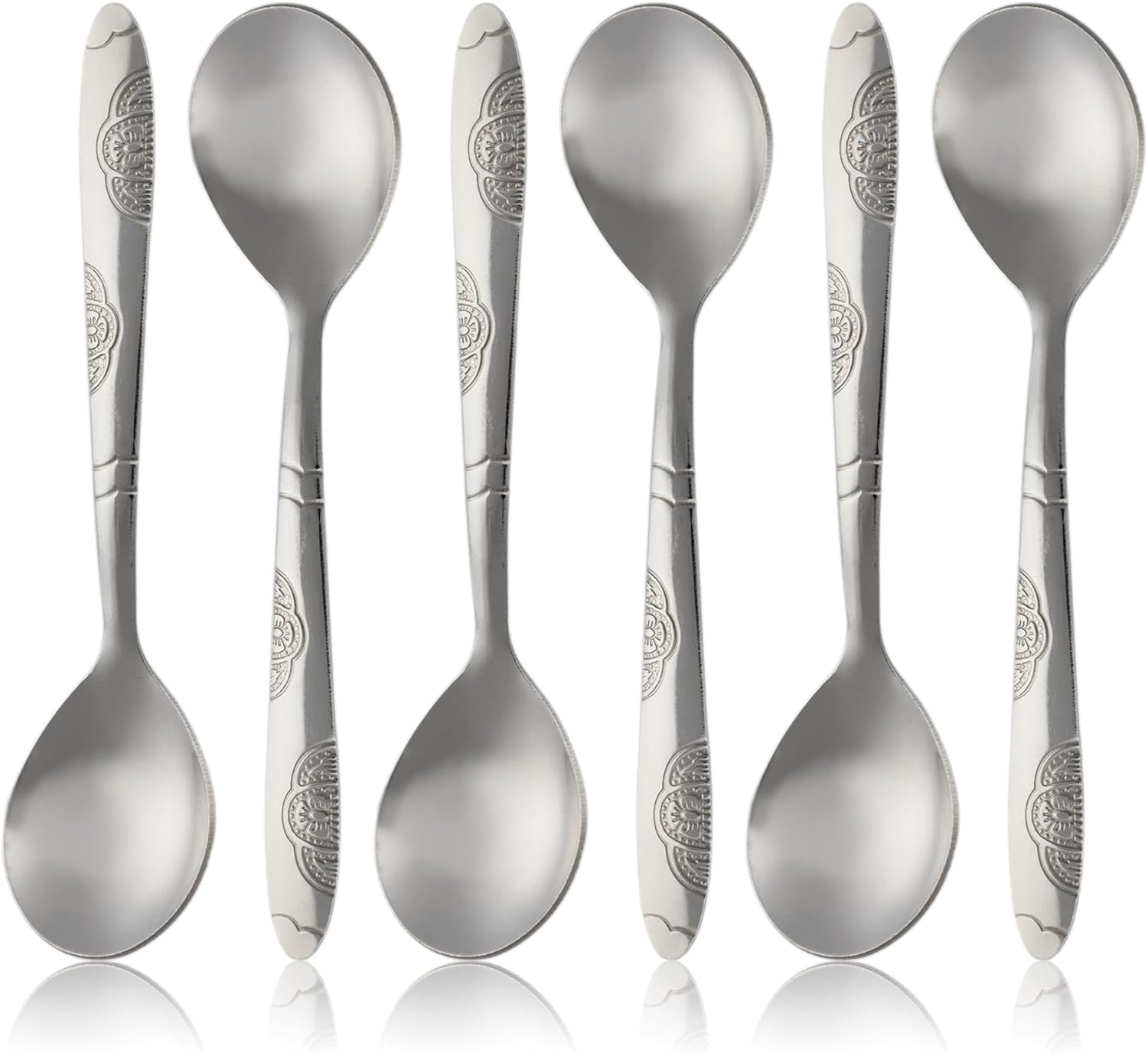 Metal Mini Salt Sugar Spoons 6 Pack | 5.3-Inches | for Home Espresso Kitchen Spices Seasonings Medicine Powder | Small | Silver