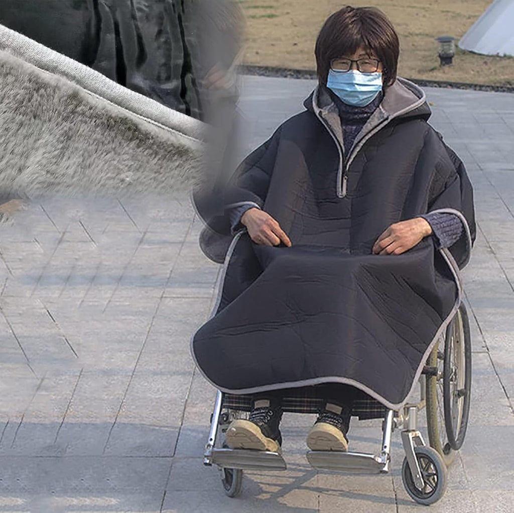 McbeAn Wheelchair Blanket Winter Warm Cover, Windproof Cape Poncho with Hood, Easy to Put On and Take Off, Windproof and Warm, for Leg and Whole Body Warmth, Ideal Winter Warm Cover
