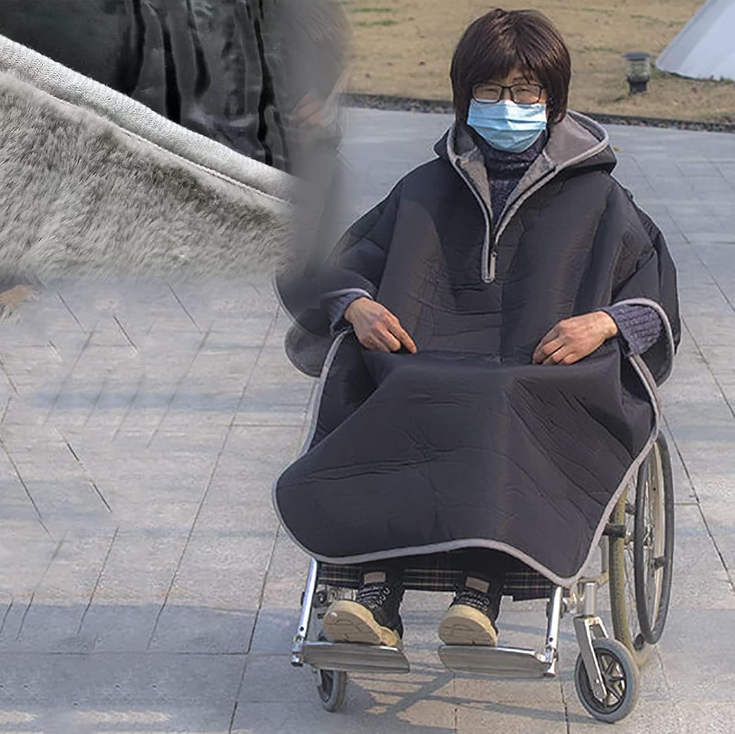 McbeAn Wheelchair Blanket Winter Warm Cover, Windproof Cape Poncho with Hood, Easy to Put On and Take Off, Windproof and Warm, for Leg and Whole Body Warmth, Ideal Winter Warm Cover