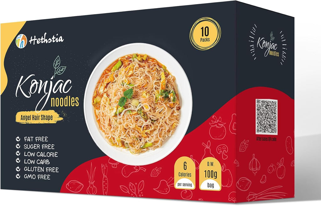 Hethstia Konjac Noodle – Ready-to-Eat Shirataki Angel Hair, Low Carb, Low Calorie, Keto, Vegan, Gluten-Free Asian Ramen, Sugar-Free, Plant-Based, Healthy Instant Meal & Holiday Gift