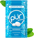 PUR Mints | Aspartame Free Breath Mints | Made with Xylitol | Sugar Free, Vegan, Gluten Free | Natural Peppermint Flavor | 65 Pieces in Re-Sealable pouch (Pack of 1)