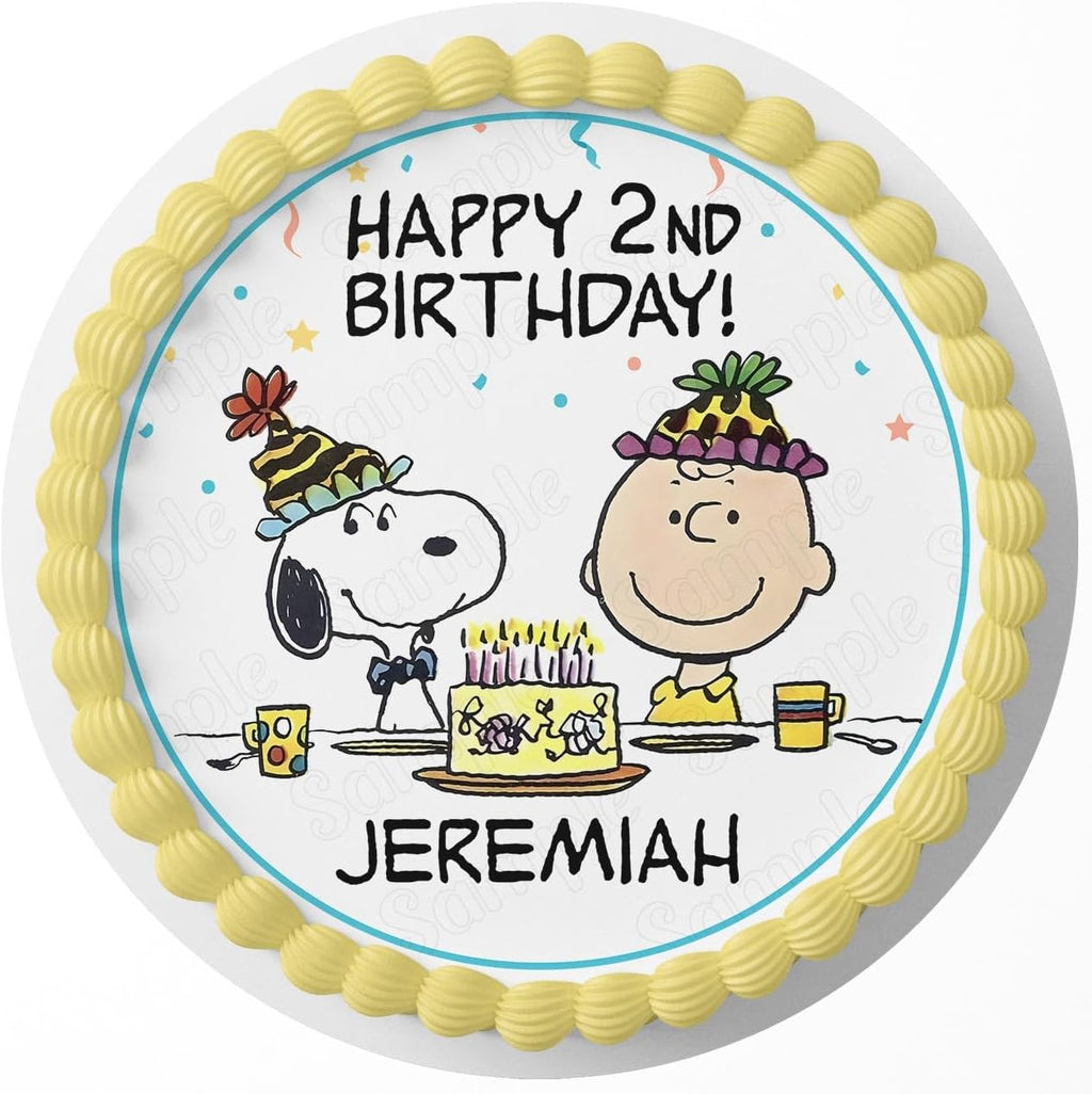 7.5 Inch Edible Cake Topper – Fun Kids Snopp Brown Themed Charlie Themed Birthday Party Collection of Edible Cake Decorations round