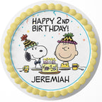 7.5 Inch Edible Cake Topper – Fun Kids Snopp Brown Themed Charlie Themed Birthday Party Collection of Edible Cake Decorations round