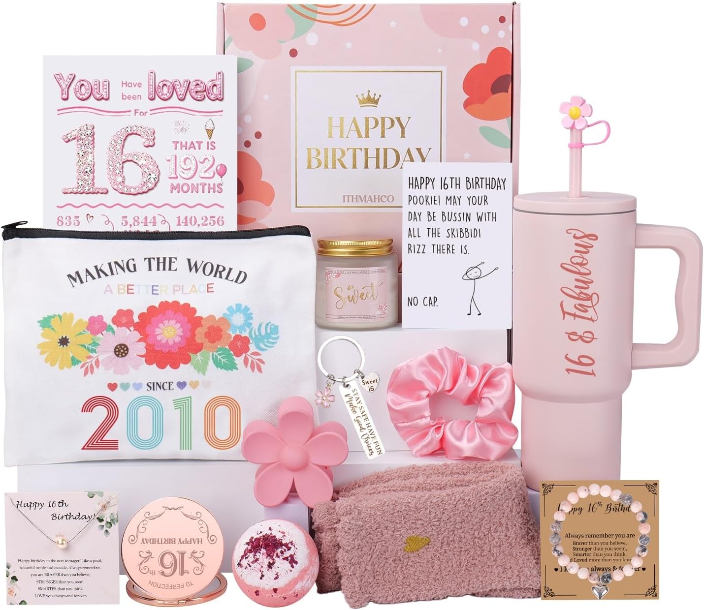 Ithmahco Sweet 16 Gifts for Girls, 16 Year Old Girl Birthday Gift Ideas, 16th Birthday Gifts for Girls, Sweet Sixteen Gift for Girl Daughter Niece Granddaughter, 16th Bday Spa Baskets Present for Her