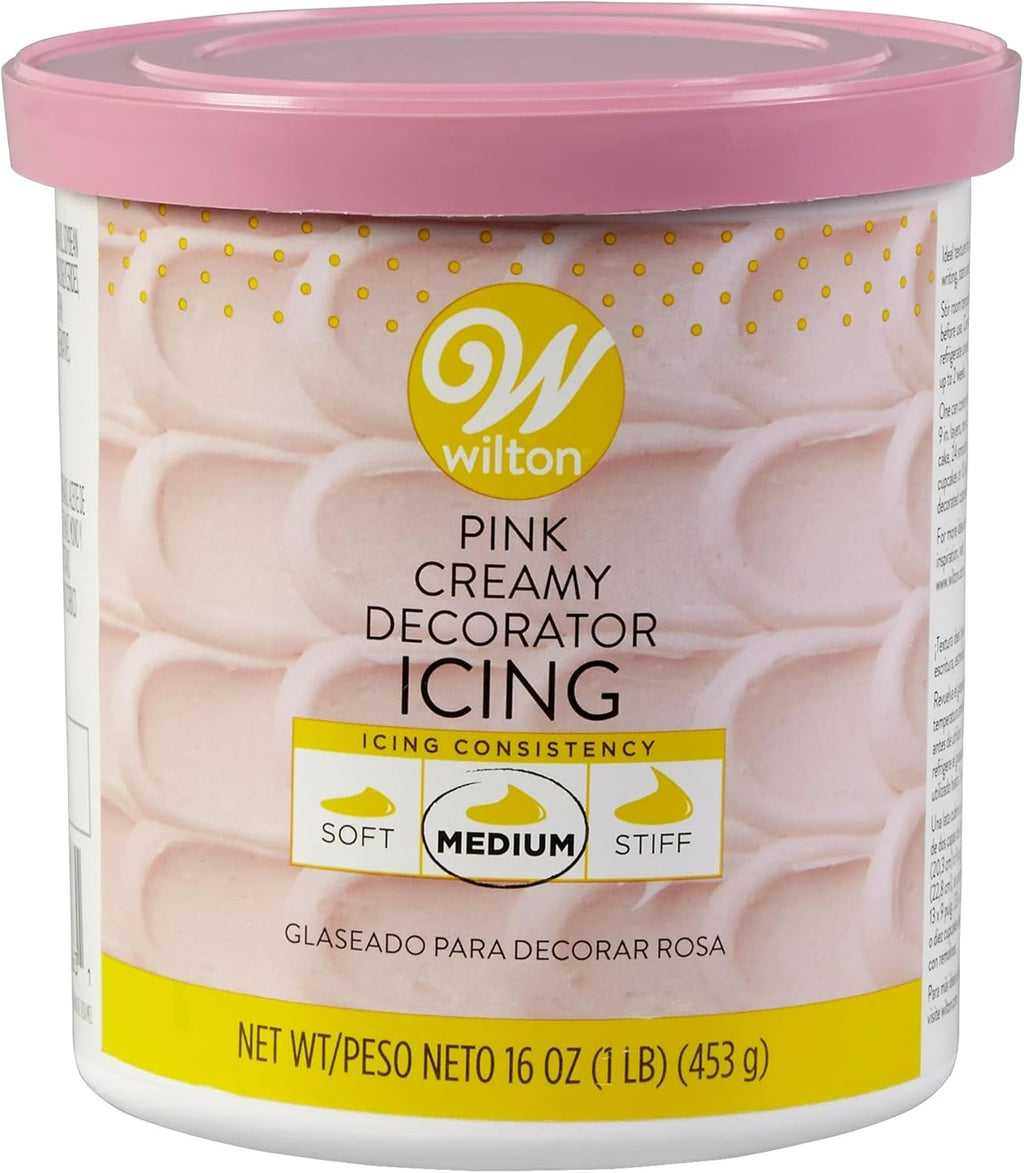 Wilton Vanilla Flavored Frosting, Creamy Decorator Icing, 16 oz (Pink, 16 oz)