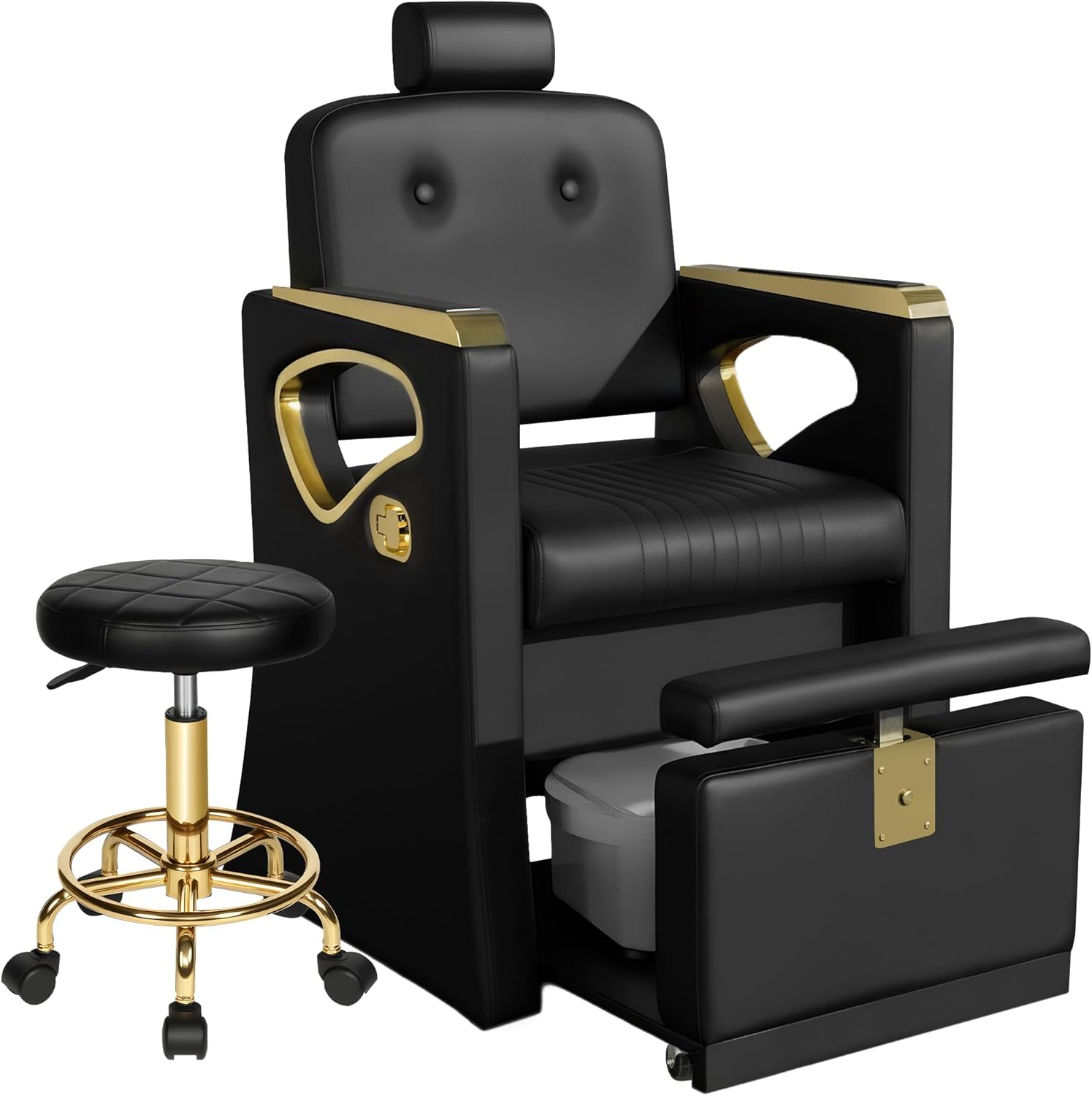 Ergonomic Pedicure Chair with Rolling Stool for Nail Tech,No Plumbing,360 Rotation Reclining,Hydraulic Adjustable,Lift Foot Spa Chair,with Massage Bath Bowl,Portable Pedicure Station