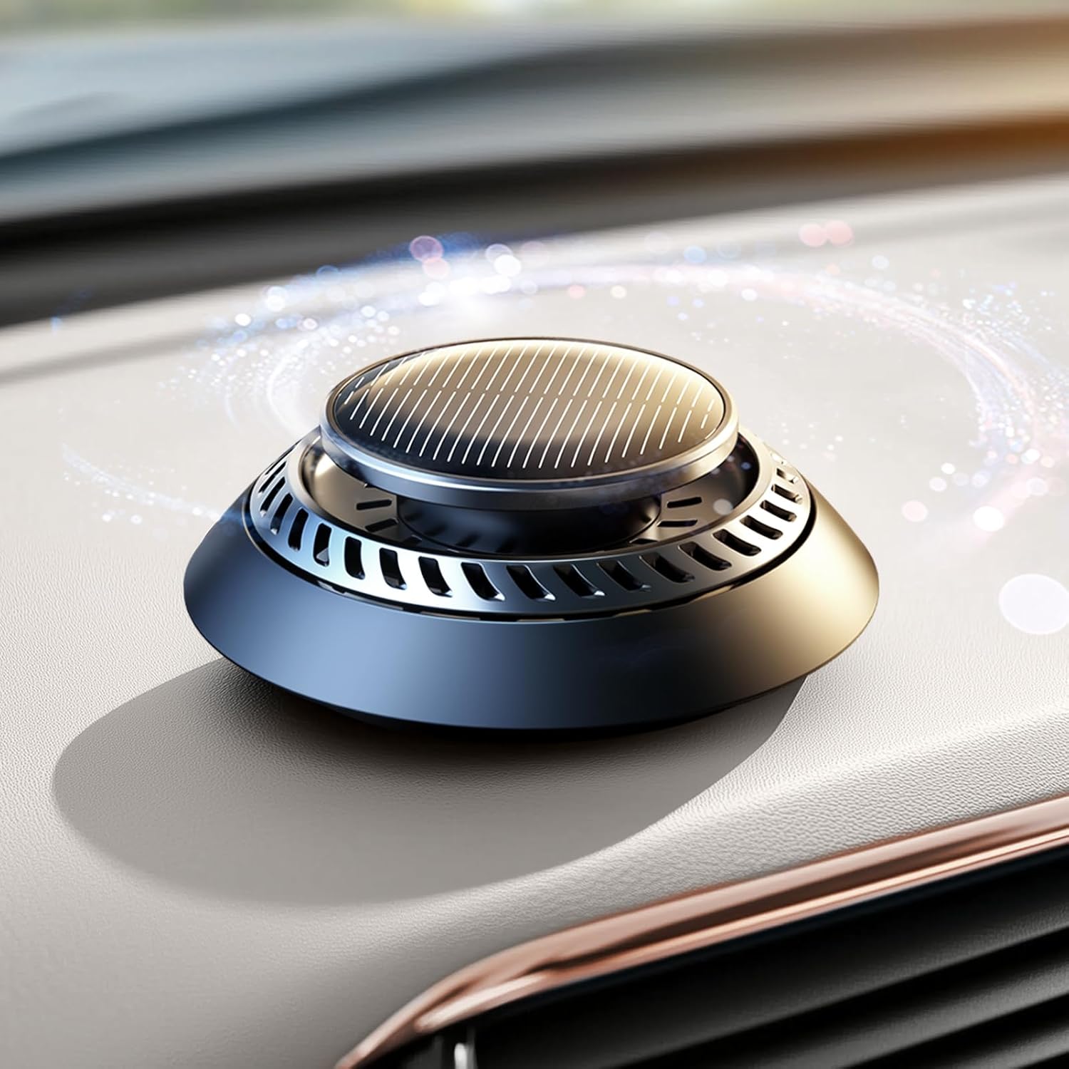 Ceeniu Solar Car Air Freshener F21, DIY Essential Oils, UFO Solar-Powered Auto Rotary Diffuser, Natural French Fragrance Cologne & Ocean, Two Oils, Aluminum Alloy, Dashboard Aromatherapy Freshener