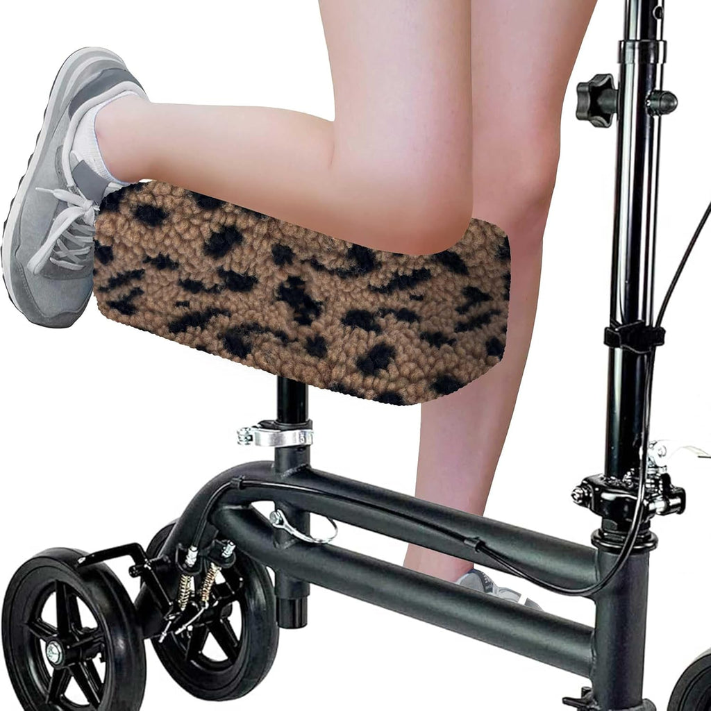 SPRING SEAON Knee Scooter Cushion Pad Cover for Adults Comfortable Plush Soft Cushion for Knee Scooters and Walker Accessories for Pain Relief（Brown Leopard Print）