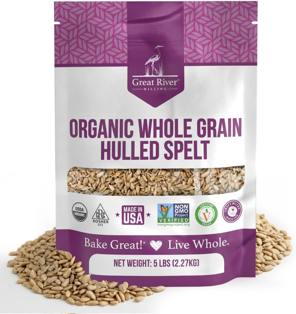 Great River Milling Organic Hulled Spelt Berries | Ancient Whole Spelt Grain | High Fiber & Protein | Non-GMO & Kosher | Ideal for Baking, Salads, Pilaf & More | 5 Lb