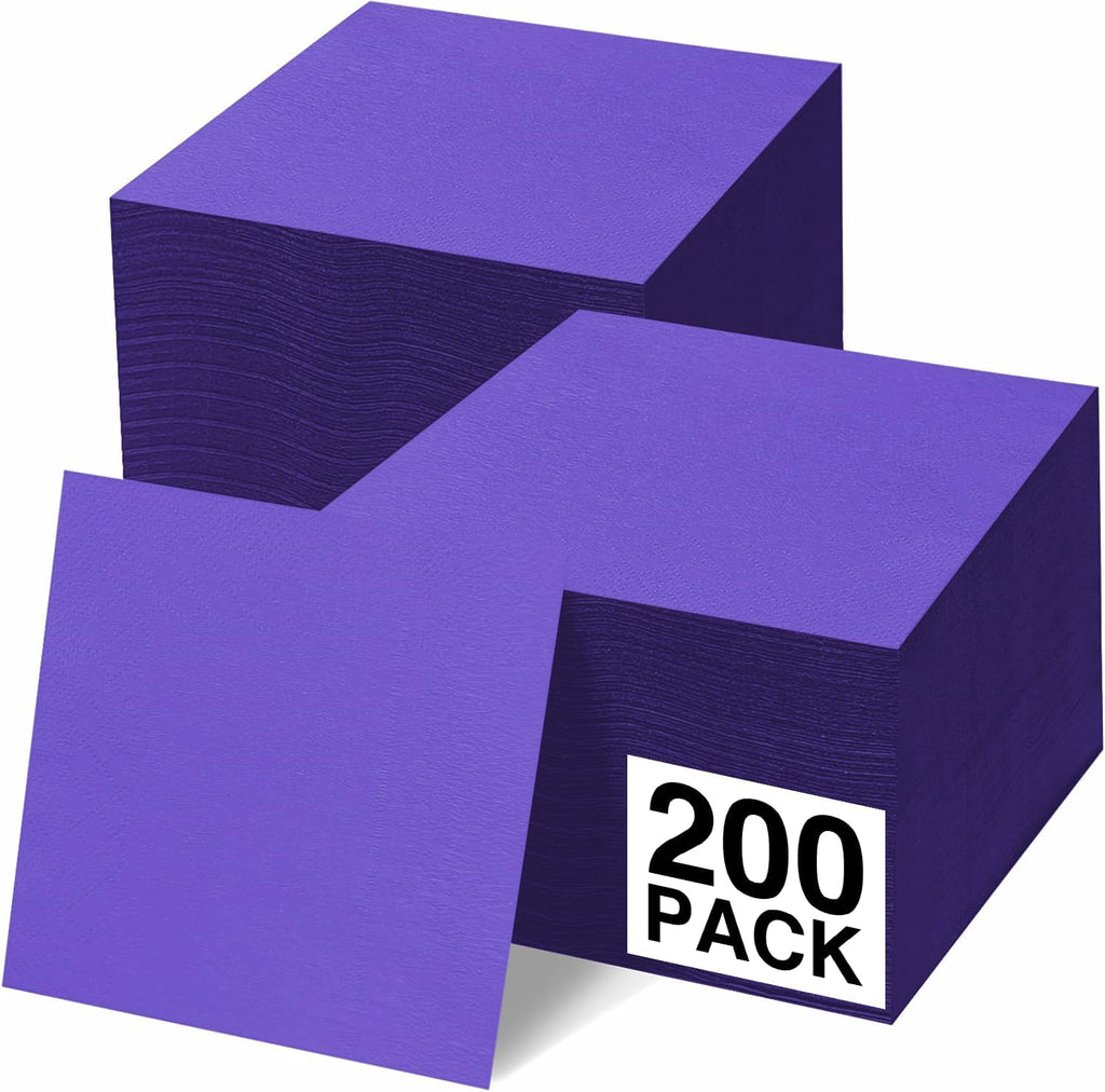 Cocktail Napkins Disposable, Purple Beverage Napkins Soft and Absorbent Paper Napkins for Dinner, Party, Wedding, Or Every Day Use, 5” x 5” 2 Ply Party Napkins, Pack of 200 - By Amcrate