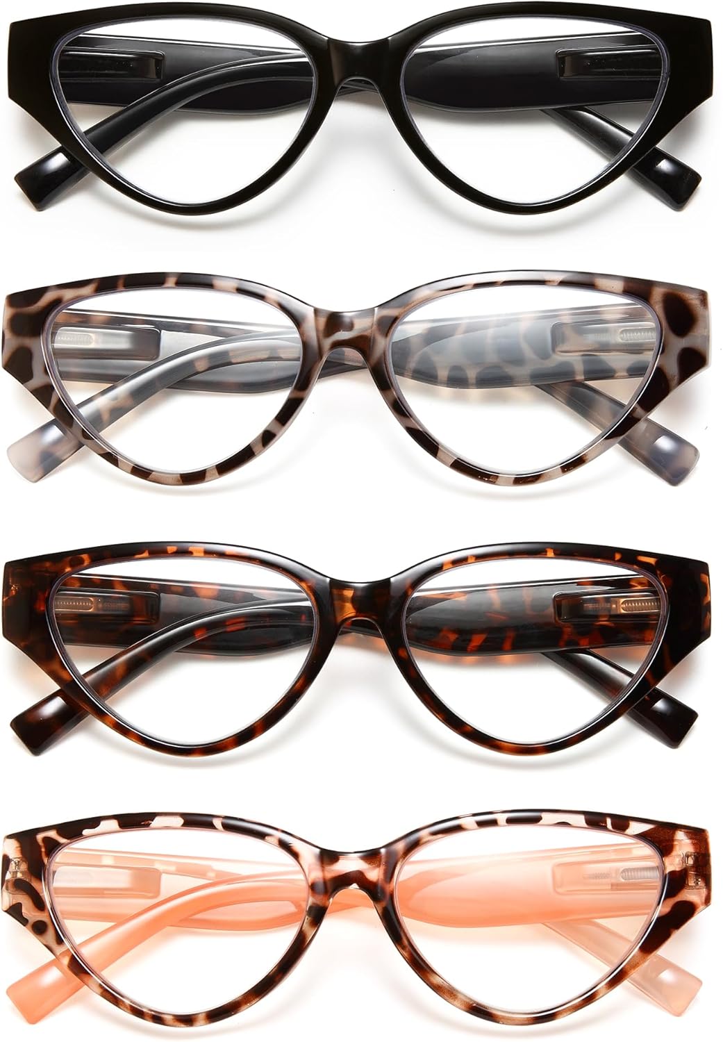 EYEURL 4-Pack Reading Glasses for Women-Cat Eye Blue Light Blocking Computer Glasses with Spring Hinge Anti-Glare Readers for Women 1.5
