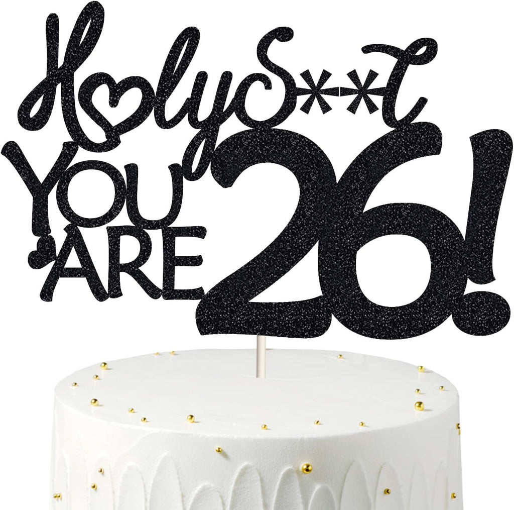 Happy 26th Birthday Cake Topper 26 Birthday Cake Toppers-Black Glitter, Funny 26th Cake Topper for Men,26 Cake Topper For Women, 26th birthday decorations,26th Birthday Cake Topper Twenty Six