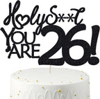 Happy 26th Birthday Cake Topper 26 Birthday Cake Toppers-Black Glitter, Funny 26th Cake Topper for Men,26 Cake Topper For Women, 26th birthday decorations,26th Birthday Cake Topper Twenty Six