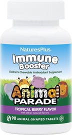 NaturesPlus Animal Parade Immune Booster - Tropical Berry Flavor - 90 Animal-Shaped Chewable Tablets - Provides Immune System Support - Gluten Free, Vegan - 45 Servings