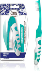 GuruNanda Folding Toothbrush with Built-in Cover, Perfect for Travel, Hiking & Camping, Compact & Portable, On-The-Go Toothbrush with Soft Bristles & Ergonomic Handle, for Adults & Kids (1 Count)