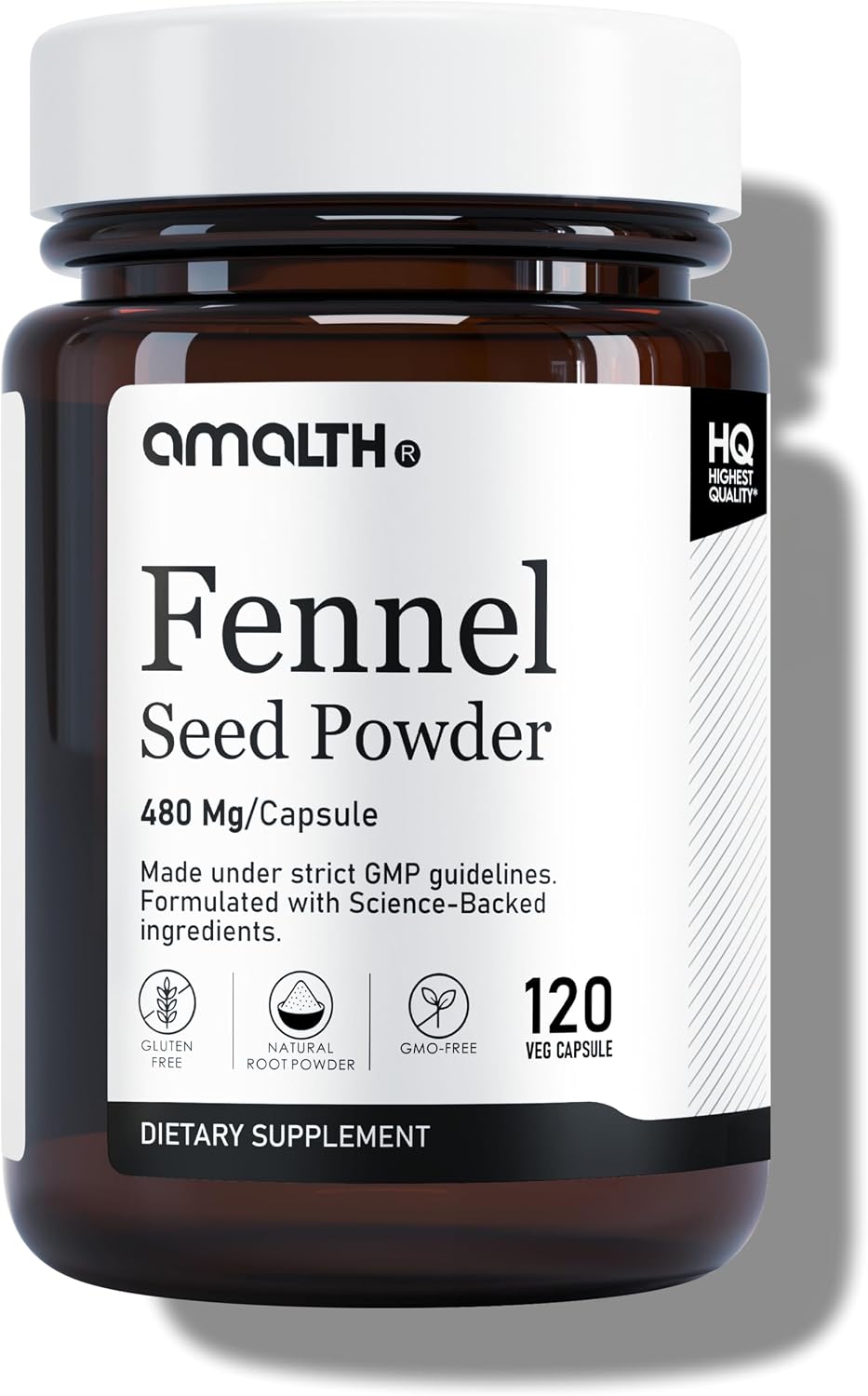 AMALTH Fennel Seed Capsules 480mg | Pure Fennel Seed Powder Supplement | Natural Herbal Support | Vegan, Non-GMO, Gluten-Free Fennel Powder | 120 Veg Capsules