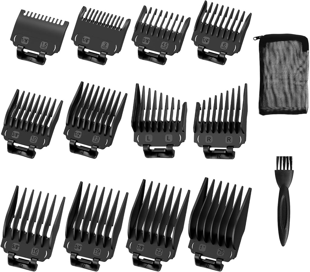 12 Pack Replacement for Wahl Clipper Guards Set, Guide Comb Attachment Compatible with Wahl Clipper Guard, 1/16" to 1" with Taper Guards, Black