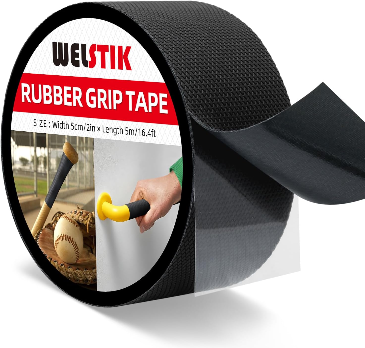 WELSTIK Rubber Grip Tape, Ultra Strong Waterproof Anti Slip Tape with Textured Adhesive for DIY Tools & Gadgets (Black, 2In x 16.4Ft)