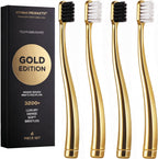 JoyMax Gold Edition Toothbrush Set (4 Pack) Luxury Dense Soft Bristles, Premium Gold Handle, 3200+ Bristles
