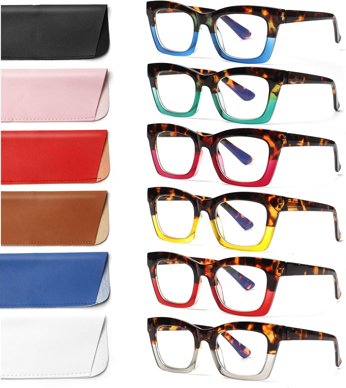 6 Pack Reading Glasses for Women Blue Light Blocking Computer Square Readers with Spring Hinge (Mix Color-1, 2.00, x)