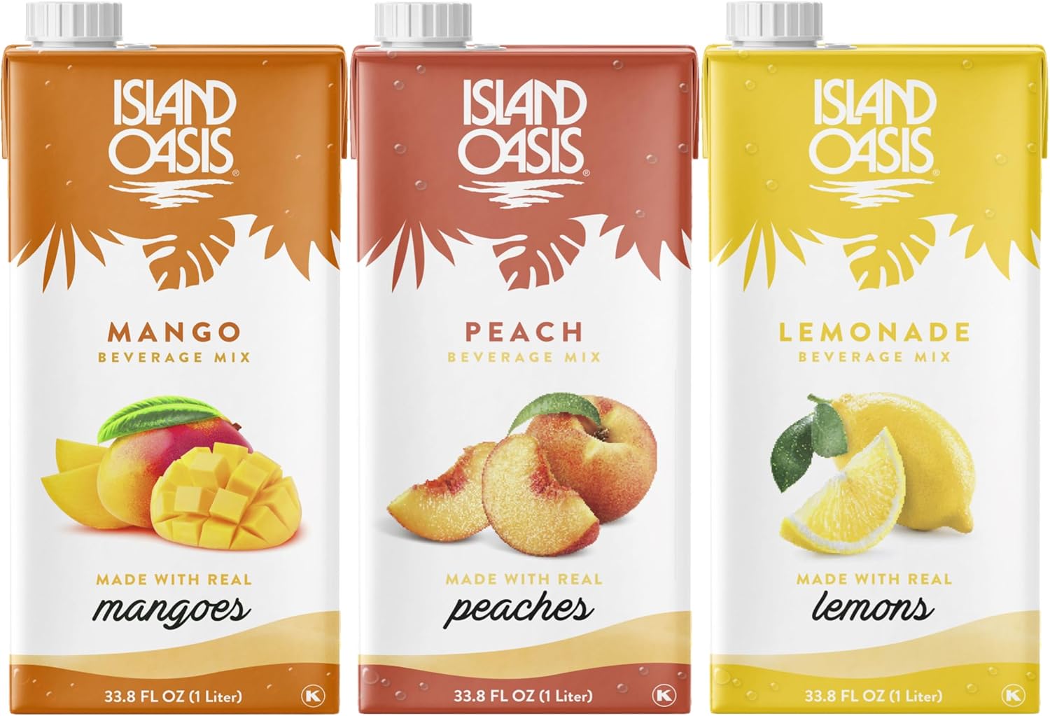 Island Oasis Drink Mix Variety, 1 of each: Mango, Peach, and Lemonade Fruit Puree Beverage Mix, 33.8 fl oz (1 Liter)