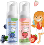 Foam Toothpaste Kids, Kids Foam Toothpaste, Toddler Toothpaste with Low Fluoride for U Shaped Toothbrush, Children Oral Cleaning for Ages 3 Plus (2PCS, Watermelon+Blueberry)