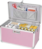 Medicine Box with Combination Lock - 15" x 8.7" x 9.4" First Aid Safe Medication Storage Case, Personal Items Safe Case for Hospital & Home & Outdoor 【Pink】