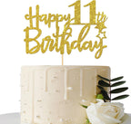 Gold Glitter Happy 11th Birthday Cake Topper - 11 Sign Cake Topper - Cheers to 11 Years Party Supplies - 11th Birthday Party Decoration