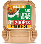 Air Fryer Liners Disposable, 200Pcs 8 Inch Airfryer Paper Liners, Unbleached Parchment Paper for Air Fryer Basket, Non-Stick Air Fryer Accessories, Liners for Baking, Parchment Paper Sheets