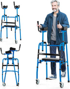 Goplus Folding Walker, 450 Lbs Foldable Standard Walker with 5'' Wheels, Seat and Removable Armrests, Lightweight Walking Mobility Aid, Aluminum Platform Walkers for Seniors, Handicap, Disabled