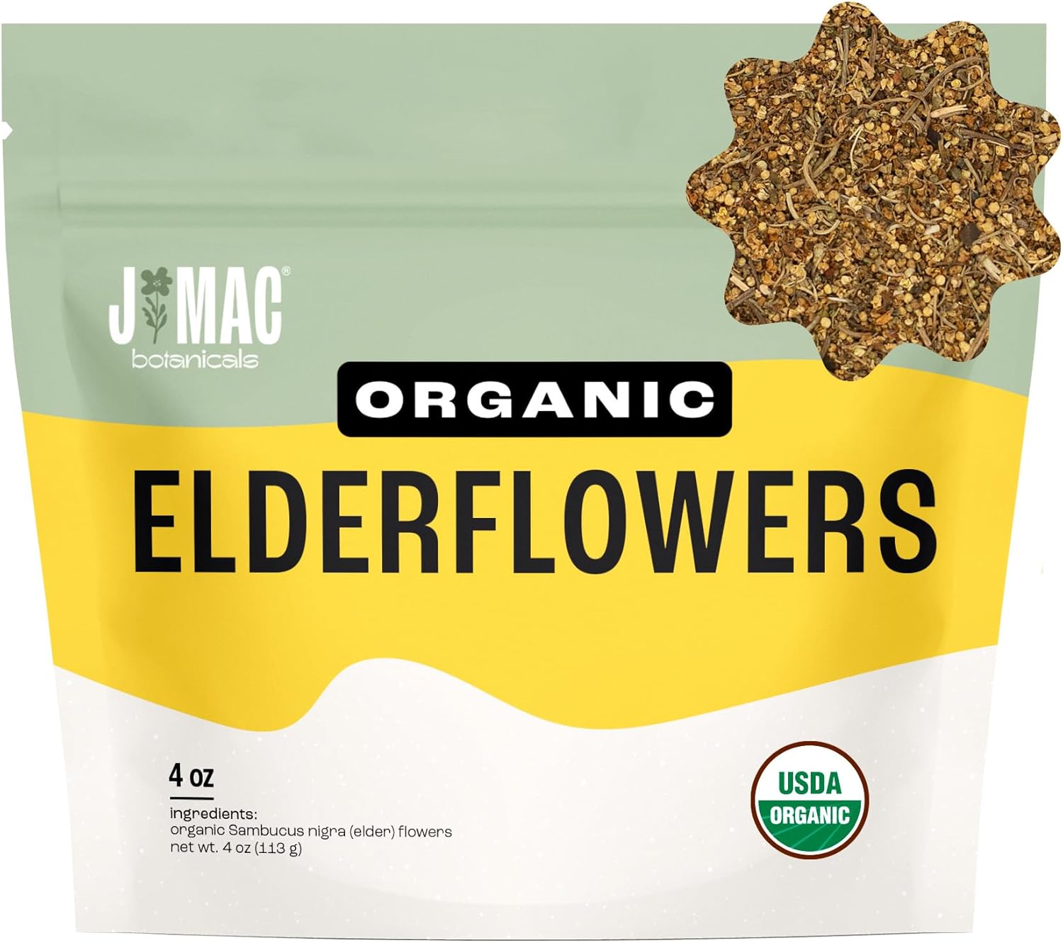 J MAC BOTANICALS Organic Elderflower, Herbal Tea - 4 Ounces