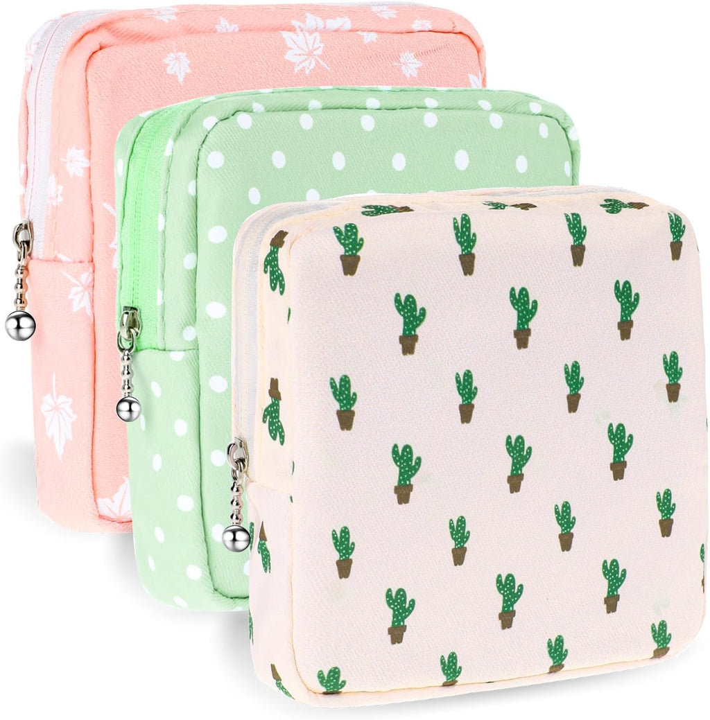 Jeffdad 3pcs Sanitary Napkin Storage Bag, Portable Reusable Menstrual Pads Bags Women Tampon Bags Feminine Products Bag Period Kit Bag (Type Two)