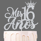 Sliver Glitter Mis 16 Anos Cake Topper, Sweet 16/Happy 16th Birthday/Cheers to 16 Years/Happy Sweet 16, Funny 16th Birthday Party Decorations Supplies