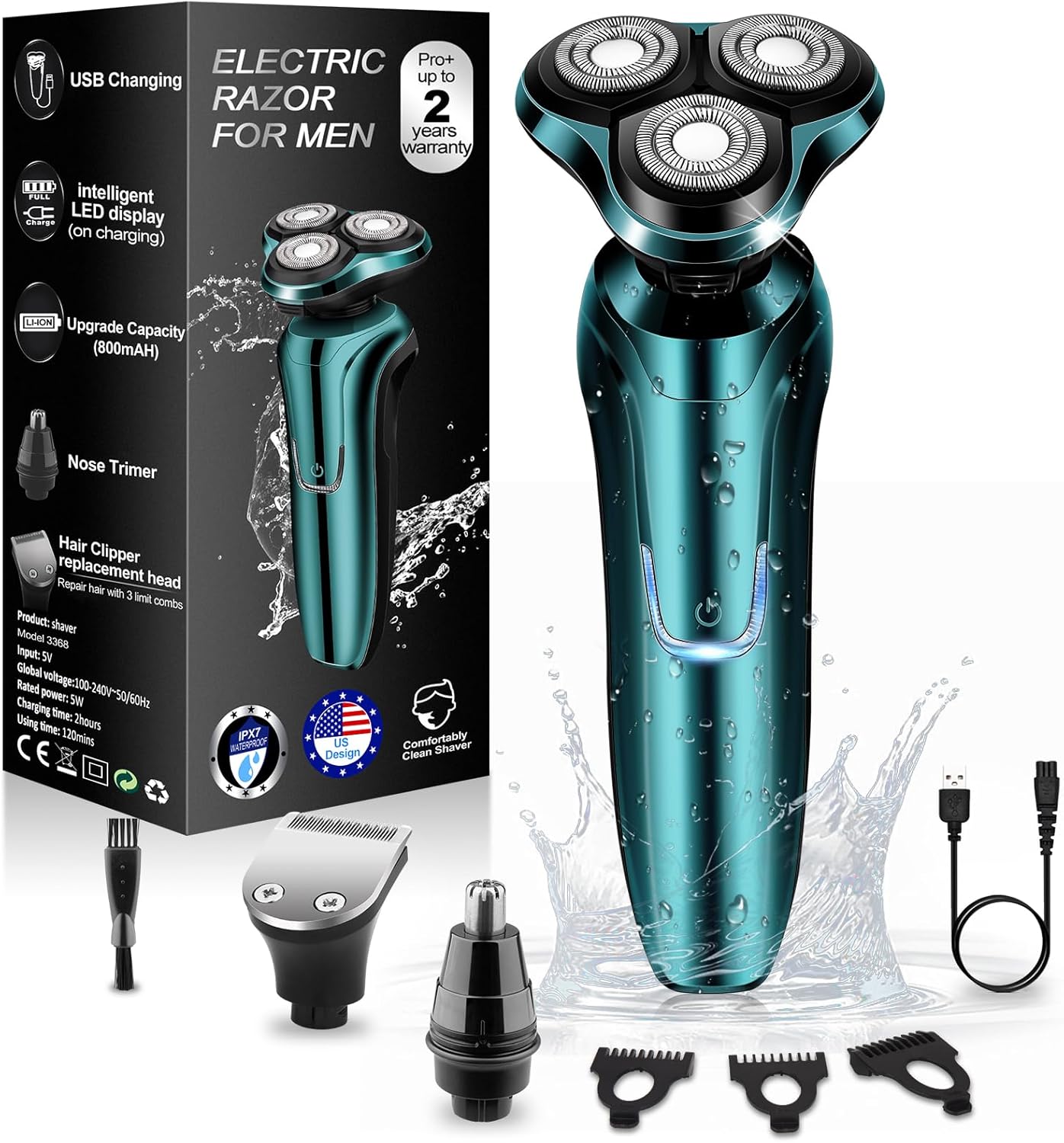 Electric Razor for Men, Men's Rotary Shavers, Waterproof, Wet and Dry Rechargeable Electric Shaver for Men's Faces with a Cordless and Floating Head,Portable Travel Razor,an Ideal Gift for Men