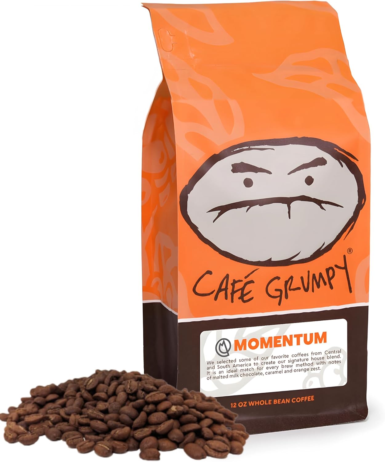 Café Grumpy Coffee Momentum Blend Whole Arabica Beans, 12oz Bag, Medium Roast, Drip, French Press, Pour Over, Cold Brew (Whole Beans)